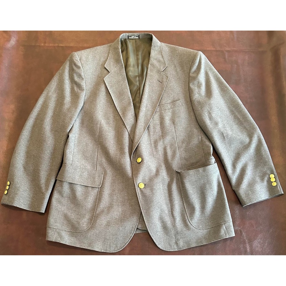David Taylor Mens Gray Two Button Blazer Sport Coat Gold Tone Buttons 46R